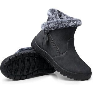 Women's Grey Waterproof Winter Boots Warm Fur Lined Anti Slip Mid Calf